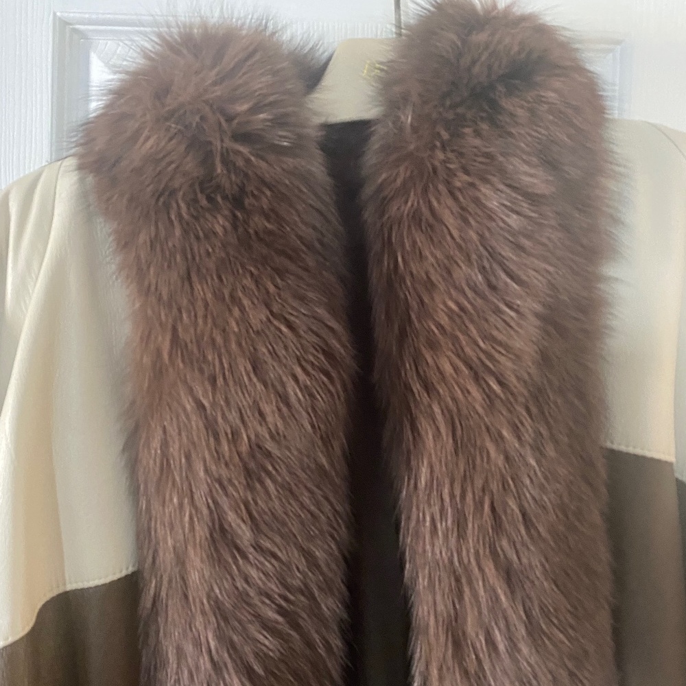 Vintage Maxi Leather Coat with fur trim